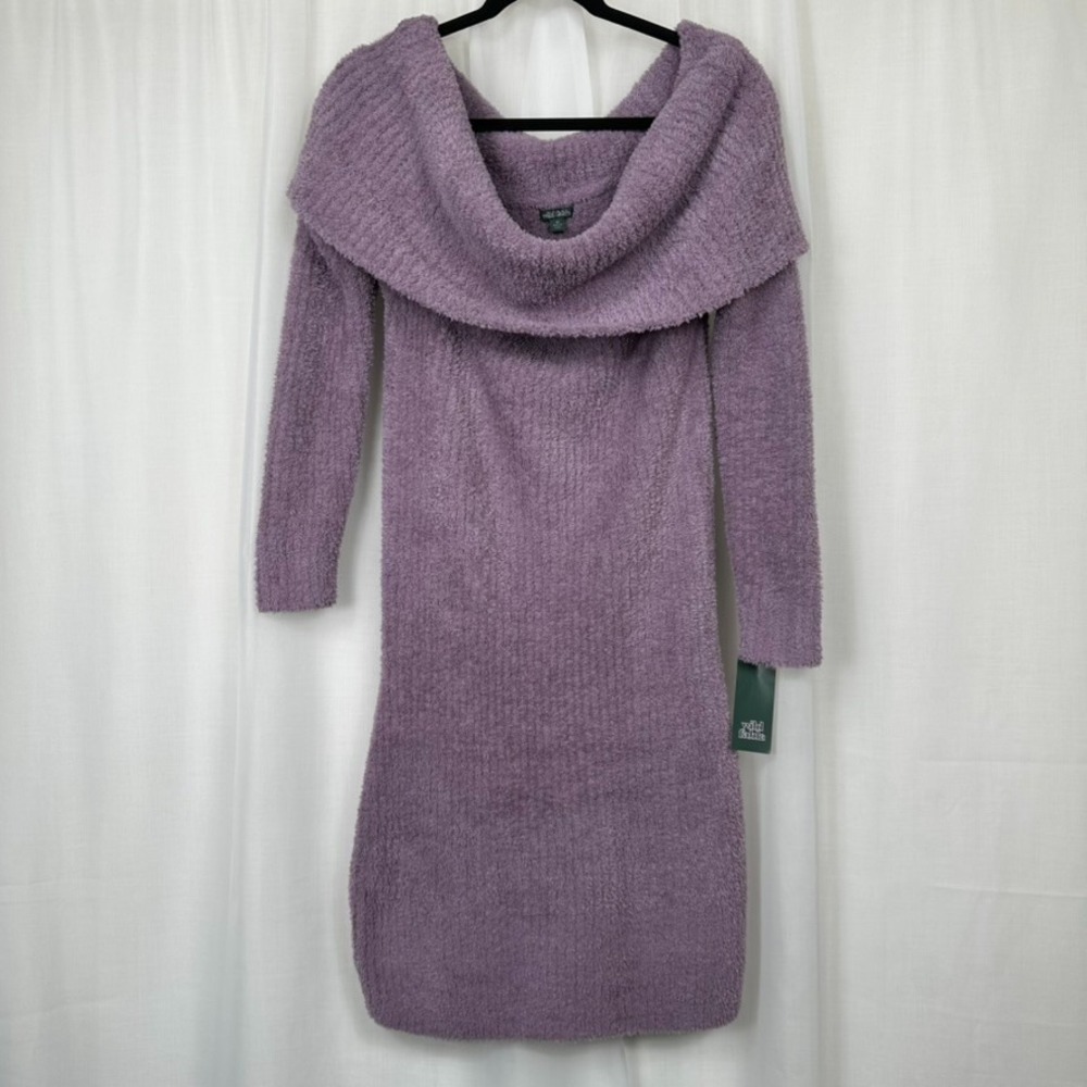 Womens Sweater Dress 1X Purple Long Sleeve Mini Off Shoulder Soft Fuzzy Spring